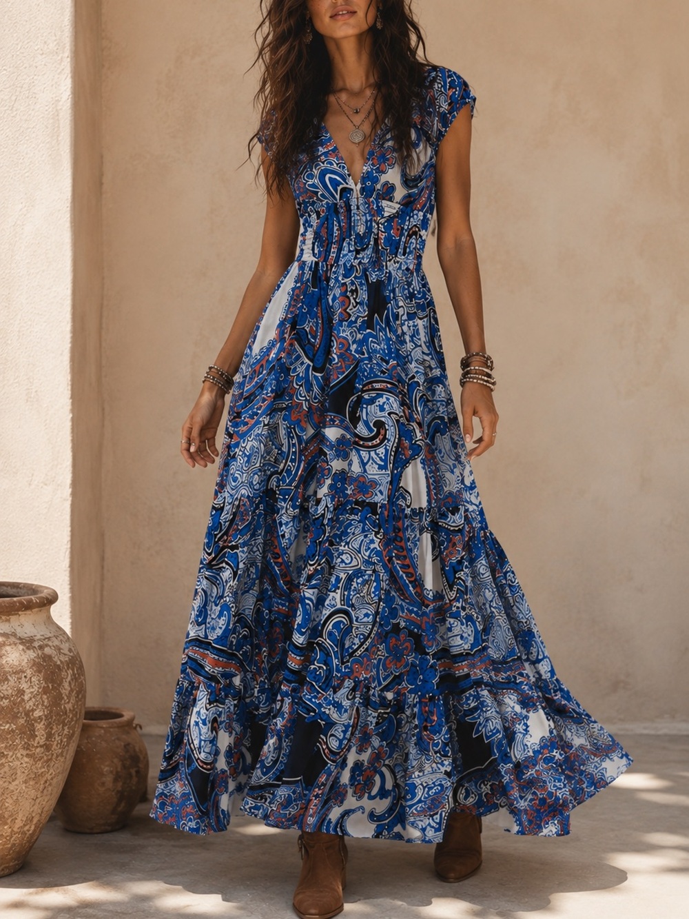 Paisley Maxi Dress in Blue